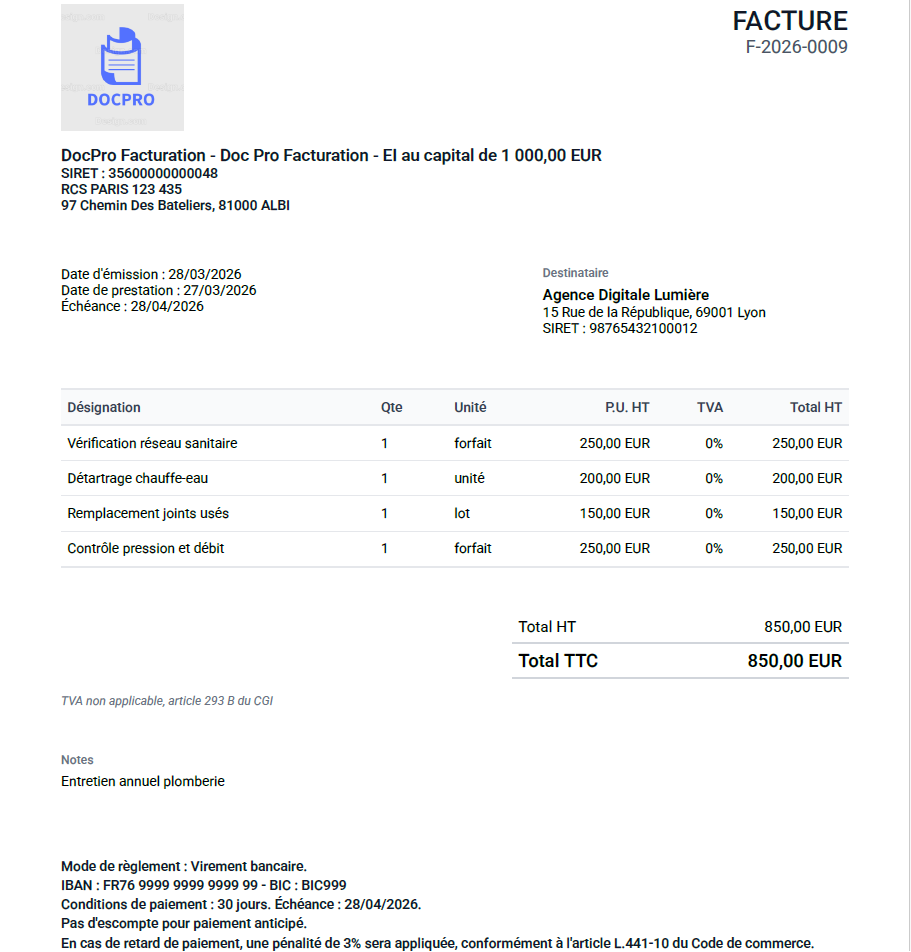 Export PDF facture DocPro